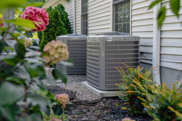 HVAC heating and air conditioning residential units. - obrazy, fototapety, plakaty
