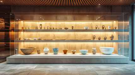 Archaeological biblical finds on a museum display shelf ancient works of art Generative AI Illustration