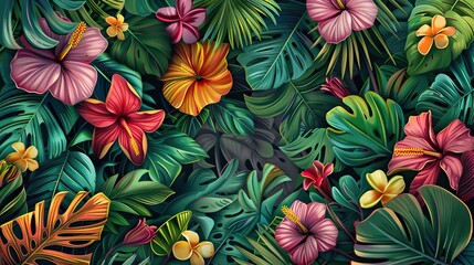 Tropical wallpaper with colorful leaves.