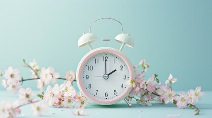 Minimalist spring-themed clock, subtle floral design, elegant pastel tones, concept of time and renewal - obrazy, fototapety, plakaty