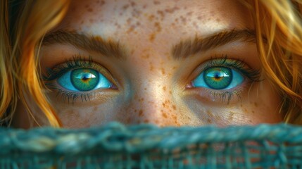 a close up of a woman's eyes with freckled hair and freckled freckled eyes.