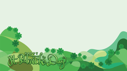 happy st patricks day. floral of shamrock clover leaf and hand drawn title. in green bastract background With Copy Space Area vector illustration template - obrazy, fototapety, plakaty