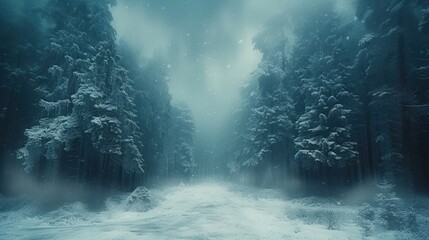 a snowy road in the middle of a forest with lots of snow on the ground and trees on both sides of the road.