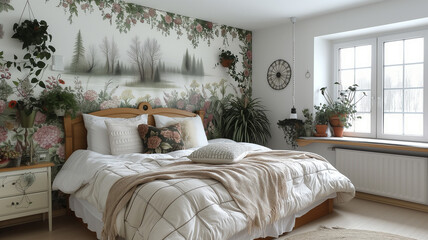 Nature-inspired bedroom interior using organic materials to craft a cozy sanctuary.