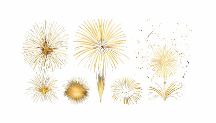 dandelion on a white background, Fireworks explosion vector set. Gold fireworks on isolated background