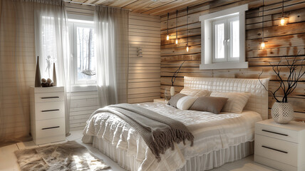 Serene bedroom sanctuary adorned with earthy tones and sustainable materials for tranquility