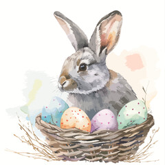 Watercolor easter illustration with rabbit