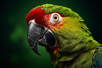 Closeup of a beautiful green and tropical parrot