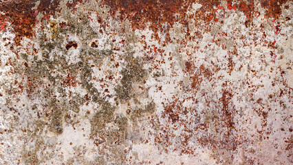 Metals plate with rust interspersed texture.Corrosive grunge rusted hole spot on old white...