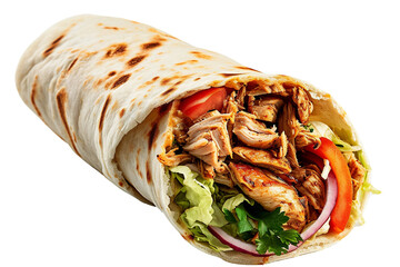 Chicken Shawarma Wrap isolated on transparent or white background, png