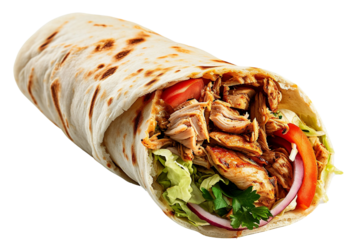 Chicken Shawarma Wrap isolated on transparent or white background, png