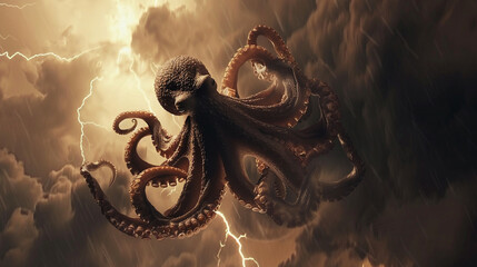 Octopus gliding with lightning effect - obrazy, fototapety, plakaty