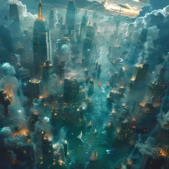 Foto op Plexiglas Futuristic Flooded Cityscape at Twilight with Dramatic Skyline © RobertGabriel