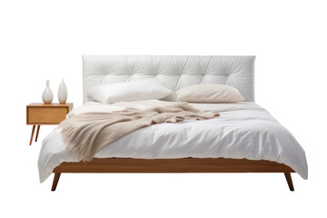 A Bed With White Sheets and Pillows. A simple and clean image of a bed adorned with crisp white sheets and plump pillows.