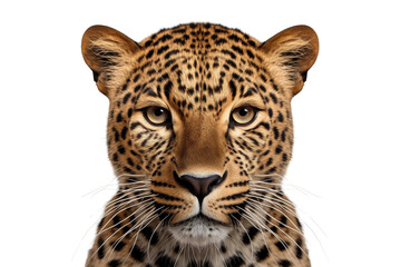 Close Up of Leopards Face. A detailed view of a leopards face in close proximity, captured on a plain Transparent background. - obrazy, fototapety, plakaty
