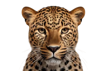 Crédence de cuisine en verre imprimé Léopard Close Up of Leopards Face. A detailed view of a leopards face in close proximity, captured on a plain Transparent background.