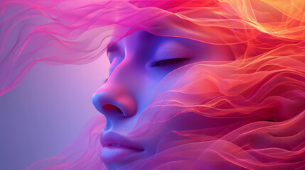 Fototapeta na wymiar Abstract human head with various colors depicting abstract forms, in the style of light magenta