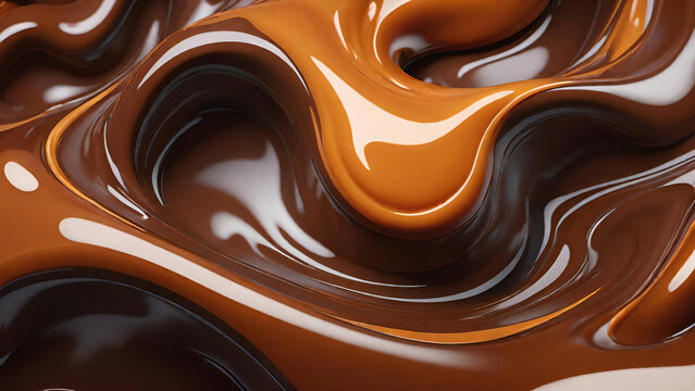 Close-up view of fluid chocolate and caramel - Powered by Adobe