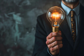 businessman with light bulb, brainstorming and sharing ideas in organizations and meetings