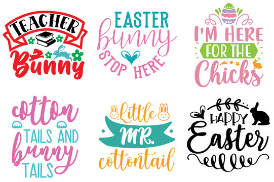 Creative Easter and Spring Typographic Emblems Bundle Vector Illustration for Postcard, Brochure, Bookmark