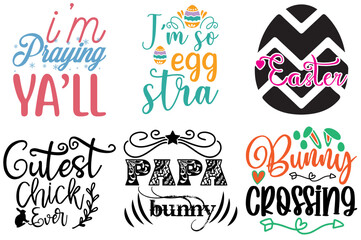 Fototapeta premium Modern Easter and Spring Trendy Retro Style Illustration Bundle Vector Illustration for Icon, T-Shirt Design, Printable