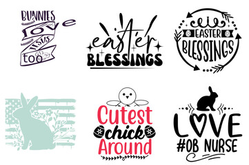 Vibrant Easter Quotes Set Vector Illustration for Social Media Post, Label, Gift Card