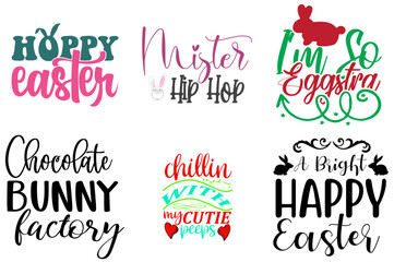 Colourful Easter Day Phrase Set Vector Illustration for Vouchers, Decal, Social Media Post