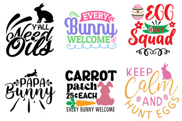 Decorative Easter and Spring Typographic Emblems Collection Vector Illustration for Social Media Post, Holiday Cards, Icon