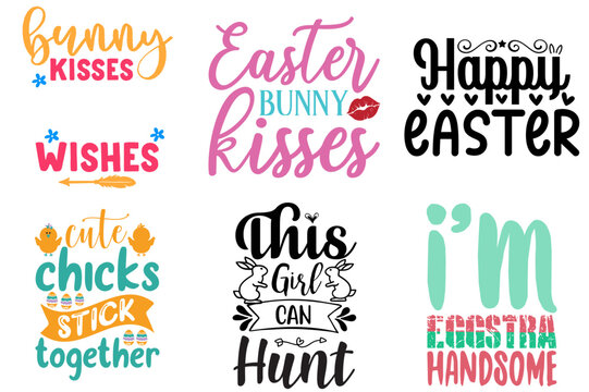 Vibrant Easter Sunday Phrase Bundle Vector Illustration for Magazine, Stationery, Postcard