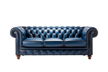 Blue Leather Couch With Button Detail. A photo capturing a blue leather couch with decorative button detailing, providing a stylish and comfortable seating option.