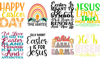 Simple Easter Sunday Typographic Emblems Set Vector Illustration for Holiday Cards, Presentation, Label