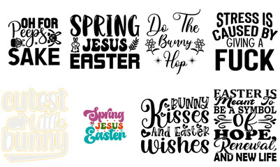 Obraz premium Decorative Easter Sunday Trendy Retro Style Illustration Set Vector Illustration for Gift Card, Brochure, Poster