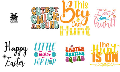 Modern Easter and Holiday Typographic Emblems Set Vector Illustration for Motion Graphics, T-Shirt Design, Printing Press