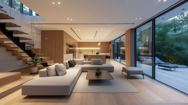 This house epitomizes minimalist living with its clean and uncluttered design creating a tranquil and organized space.