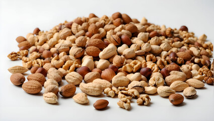 Various nuts on a white background