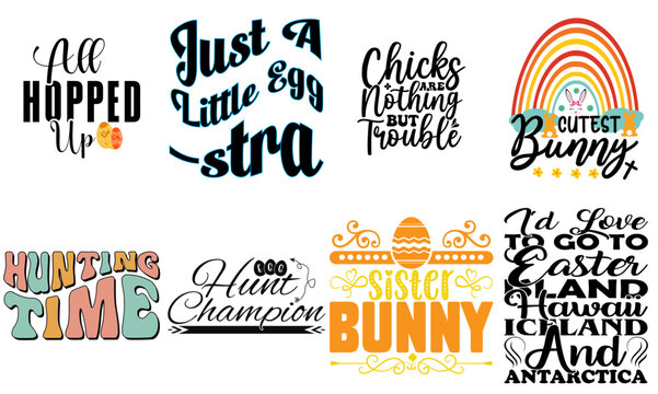 Cute Easter Sunday Hand Lettering Collection Vector Illustration for Decal, Icon, Magazine