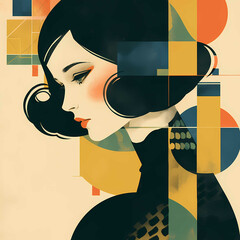 Vintage-Inspired Geometric Art Deco Portrait of a Woman