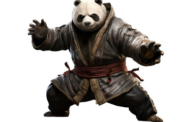 Statue of a Panda Bear Wearing a Leather Outfit. A statue of a panda bear dressed in a leather...