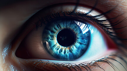 Blue Female Human Eye extreme macro shot - obrazy, fototapety, plakaty
