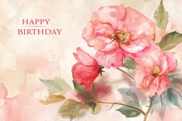 happy birthday to you happy pink flowers backgrounds Generative AI
