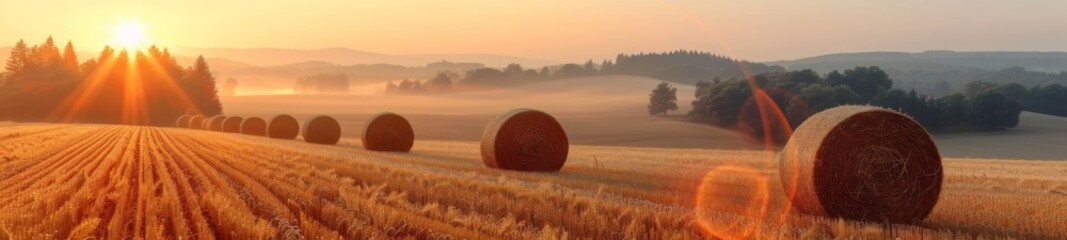 Beautiful landscape with hay bale - obrazy, fototapety, plakaty