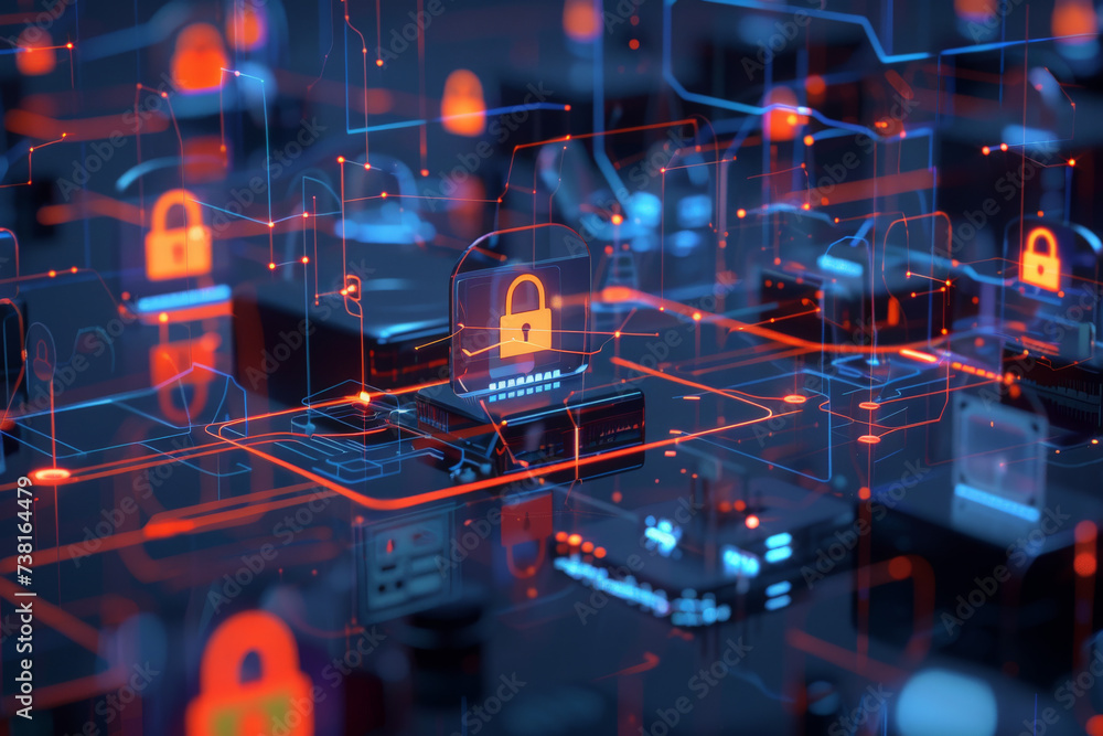 Poster a computer screen with a padlock on it