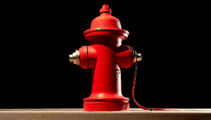 Closeup of a typical American red fire hydrant on a sidewalk and isolated on black background with copy space. Generative Ai. - obrazy, fototapety, plakaty