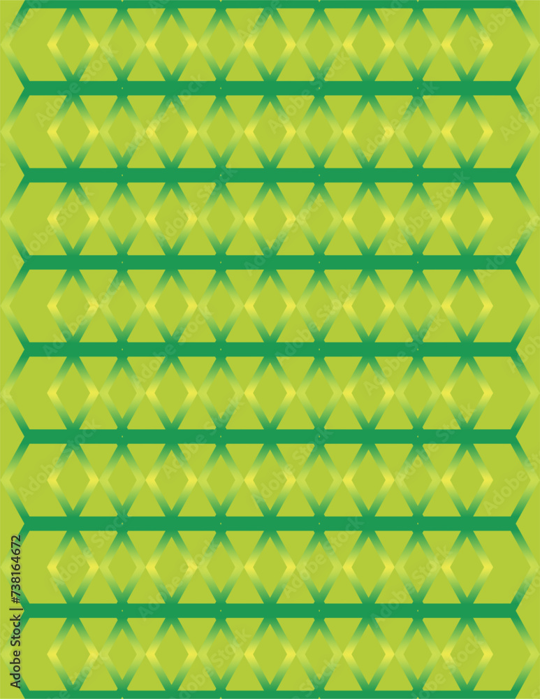 Poster composition of hexagonal geometric lines and planes with green and yellow isolated matching backgrou