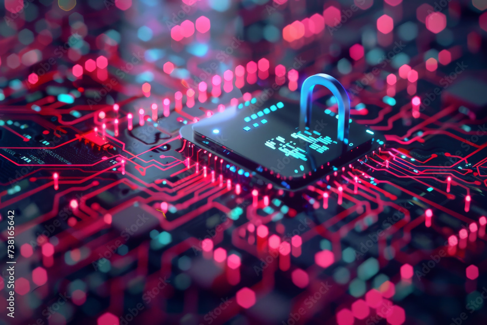 Aufkleber a computer chip with a padlock on top of it
