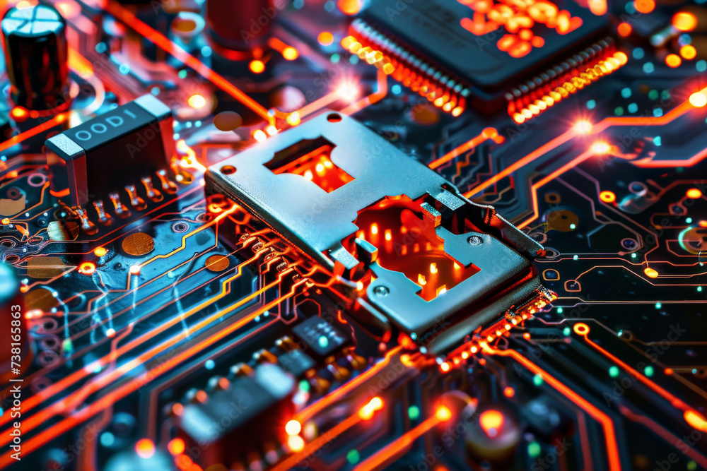 Poster a close up of a circuit board with the word odi on it