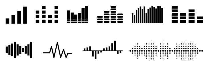 sound waves set icons illustration of a mixer vector black and white - obrazy, fototapety, plakaty