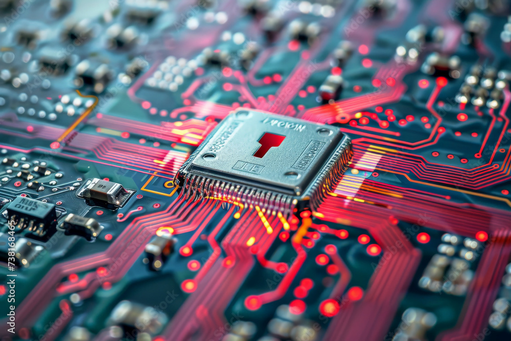 Poster a close up of a circuit board with a chip that says lpcwm on it
