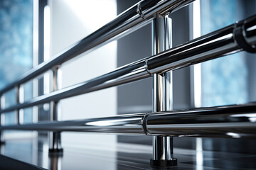 Close-up of Sleek Stainless Steel Railing in a Modern Office Building