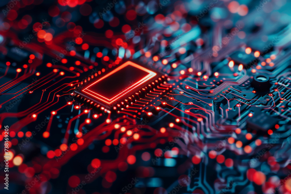 Poster a close up of a circuit board with a red square in the middle